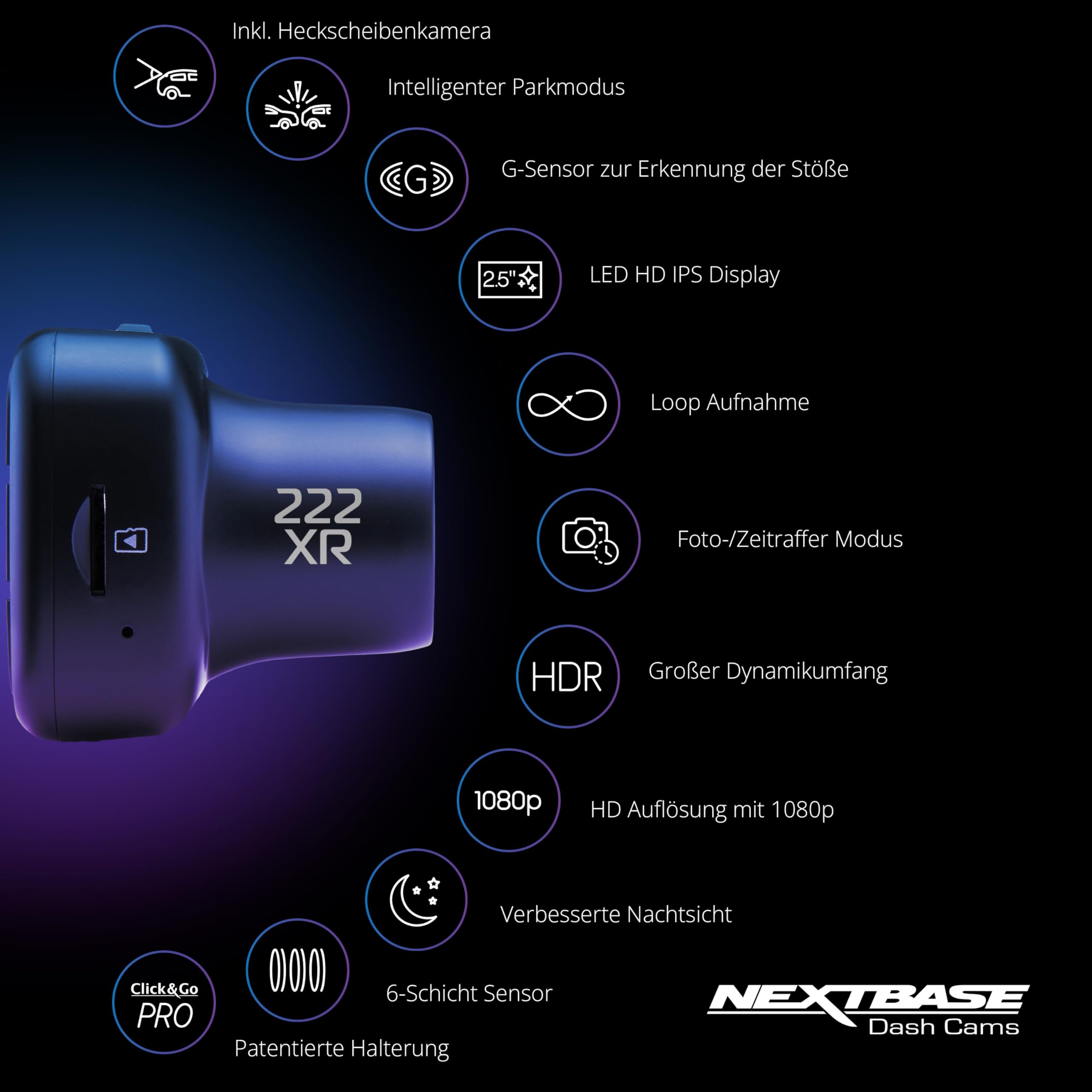 nextbase-222xr-dashcam-vorne-hinten-hd-1080p-mit-heckscheibenkamera image 7
