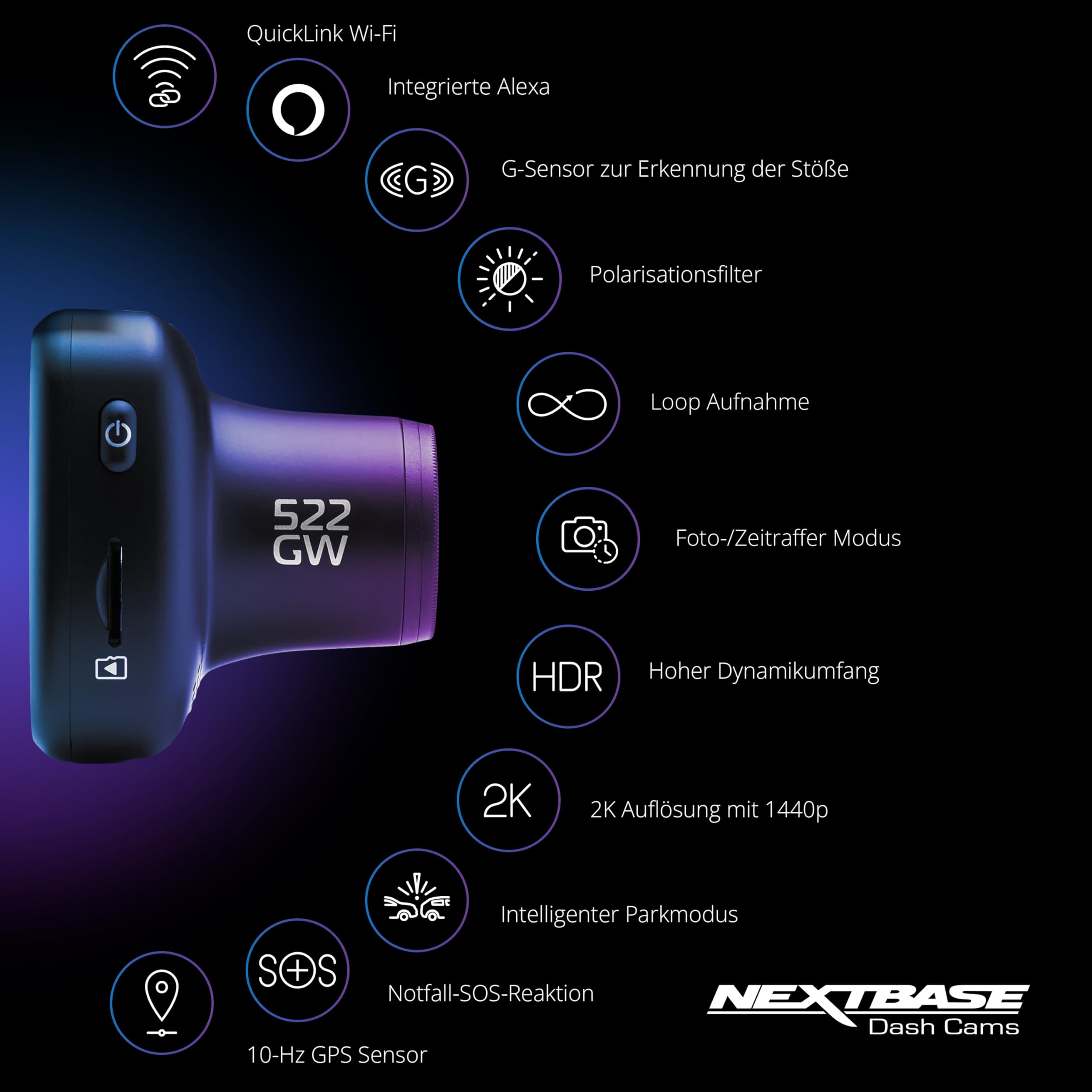 nextbase-522gw-dashcam-auto-vorne-1440p-30fps-mit-parkmodus-und-nachtsicht image 6